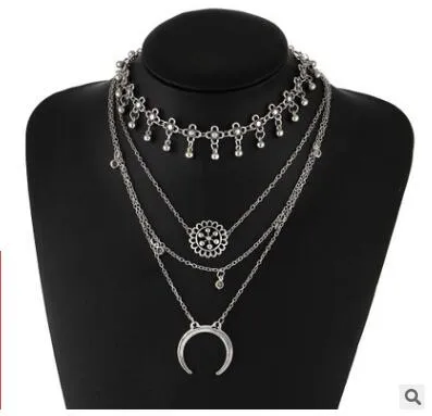 Retro Flower Tibetan silver layered chokers necklace women 2017 popular necklaces boho statement necklace bijouterie