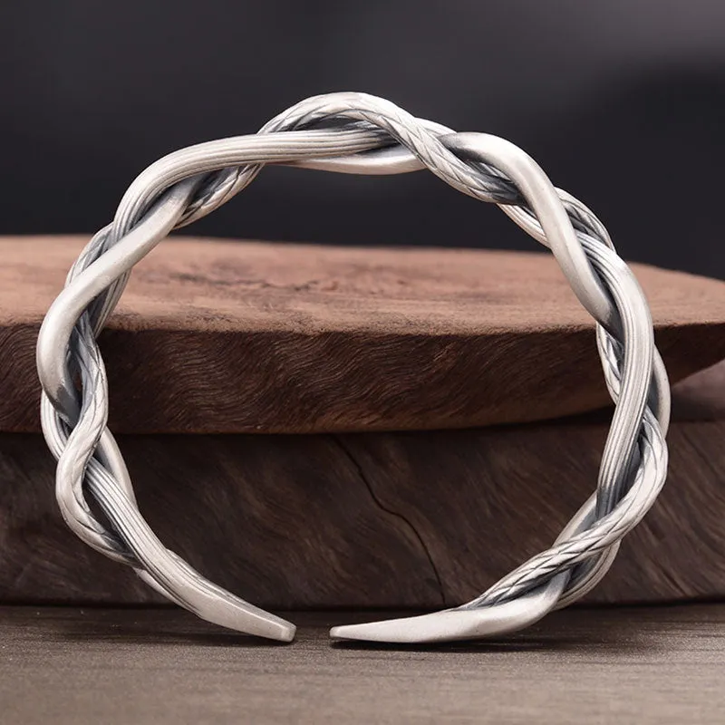 Retro Three-strand Twist Silver Bracelet Jewelry Adjustable Opening