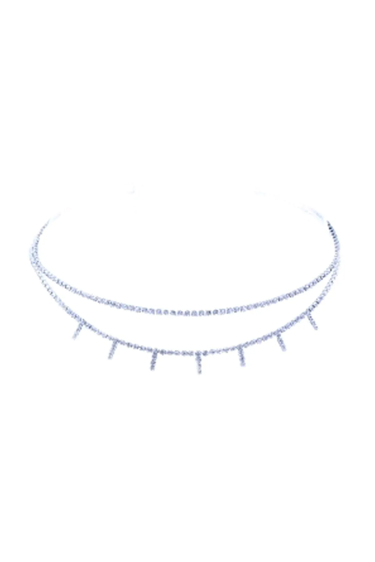 RHINESTONE LAYERED DAINTY BAR CHOKER NECKLACE