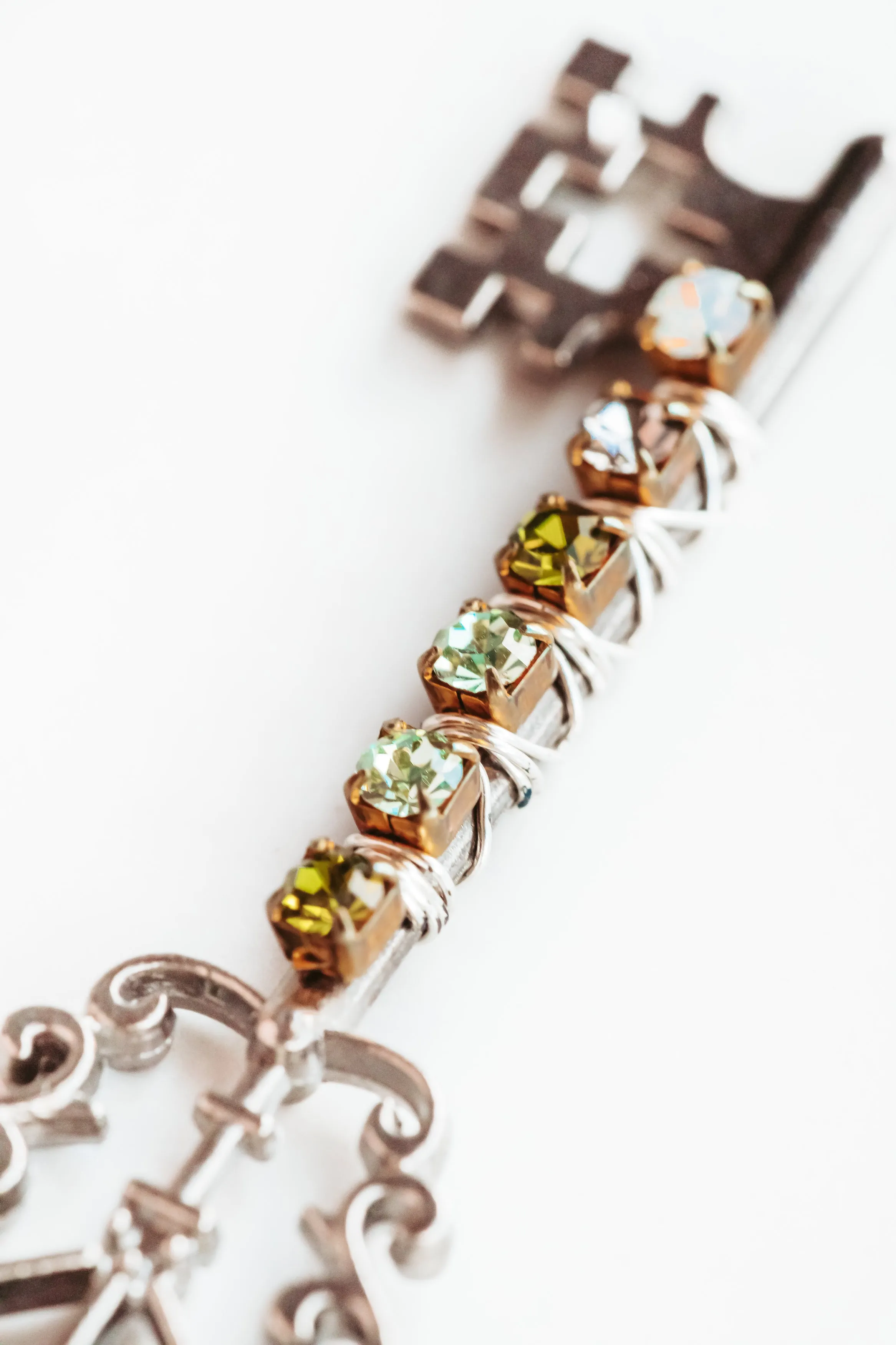 Rhinestone Wrapped Skeleton Key Necklace in Gunmetal