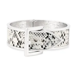 RHODIUM ANIMAL PRINT BUCKLE HINGED BRACELETS #SA-B915D RHOD (OA4)