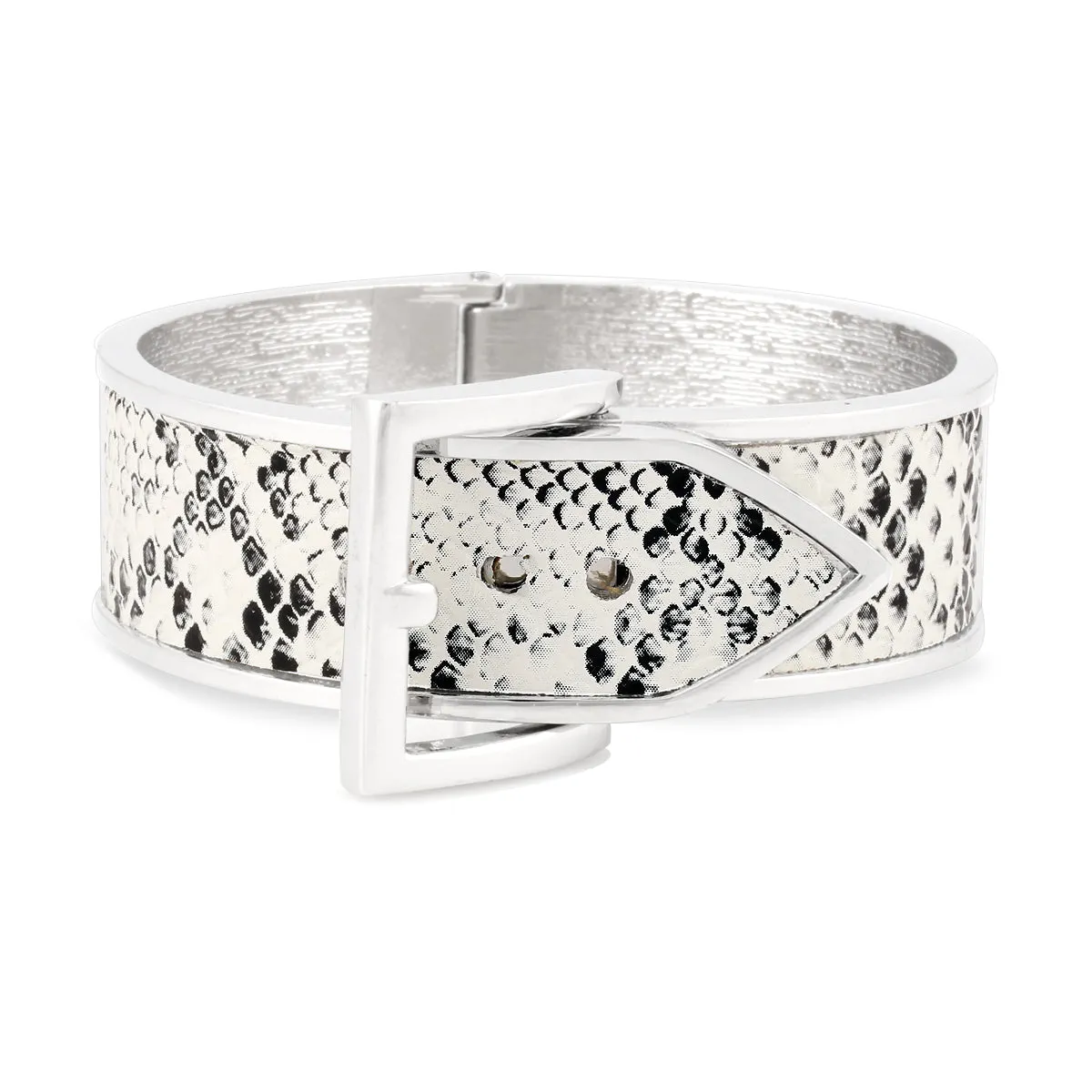 RHODIUM ANIMAL PRINT BUCKLE HINGED BRACELETS #SA-B915D RHOD (OA4)
