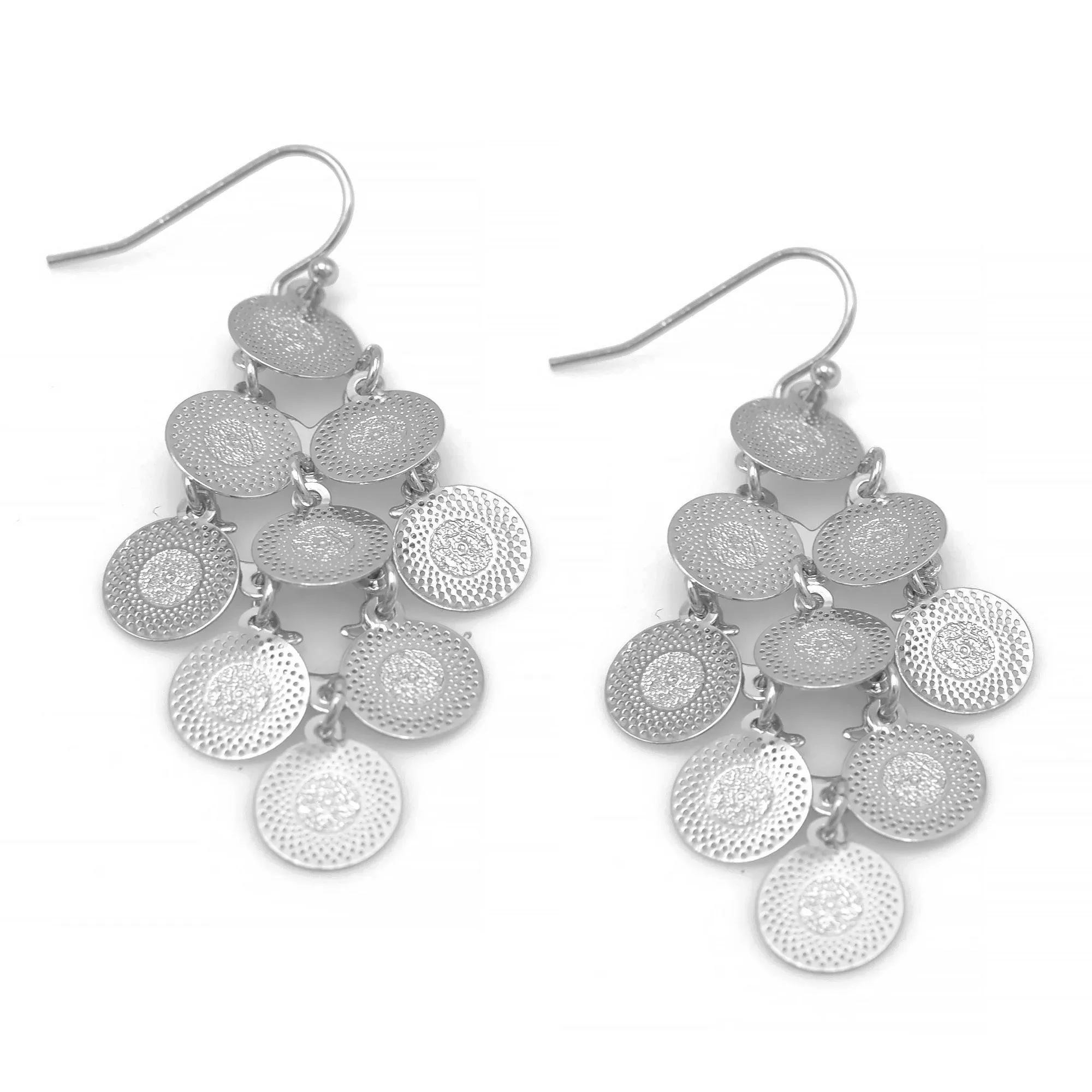 Rhodium Multi Circle Chandelier Earring #HNE90853RD (OH19)