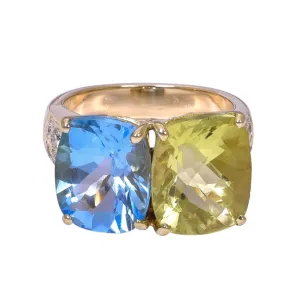 Ring- Blue Topaz, Lemon Quartz and Diamond  (2202J)