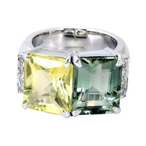 Ring- Lemon Quartz, Green Quartz and Diamond  (255QS)
