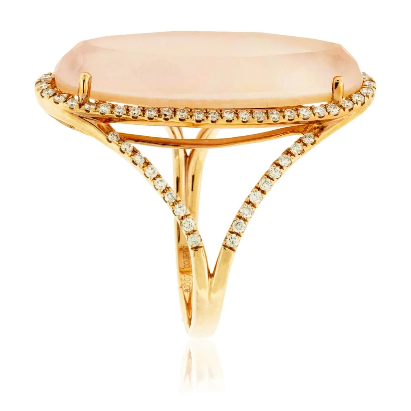 Rose Gold Oval Fancy Cut Rose Quartz Doublet and Diamond Ring