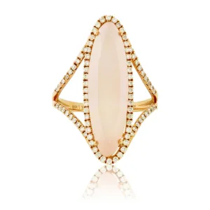 Rose Gold Oval Fancy Cut Rose Quartz Doublet and Diamond Ring