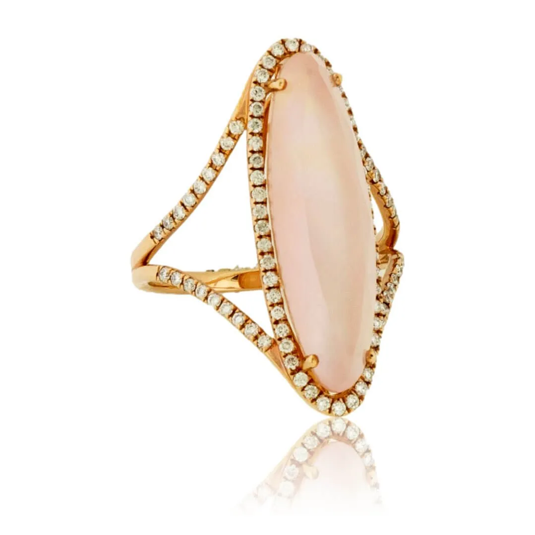 Rose Gold Oval Fancy Cut Rose Quartz Doublet and Diamond Ring