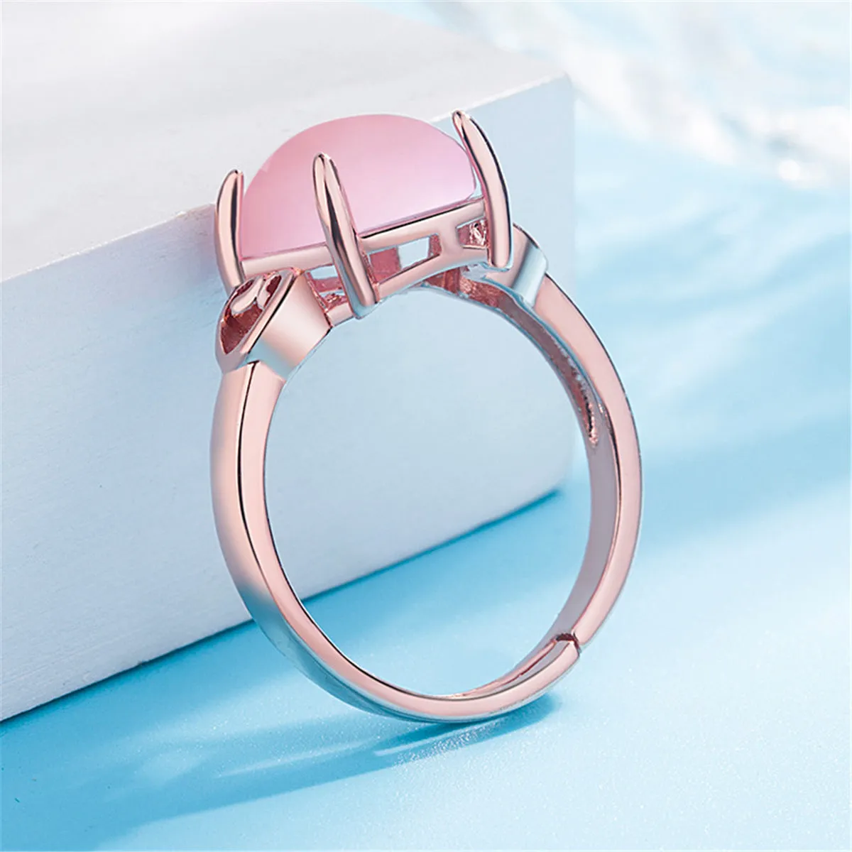 Rose Quartz & 18K Rose Gold-Plated Adjustable Ring