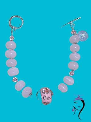 Rose Quartz Bracelet with Large Lampwork Center Accent Bead #19063