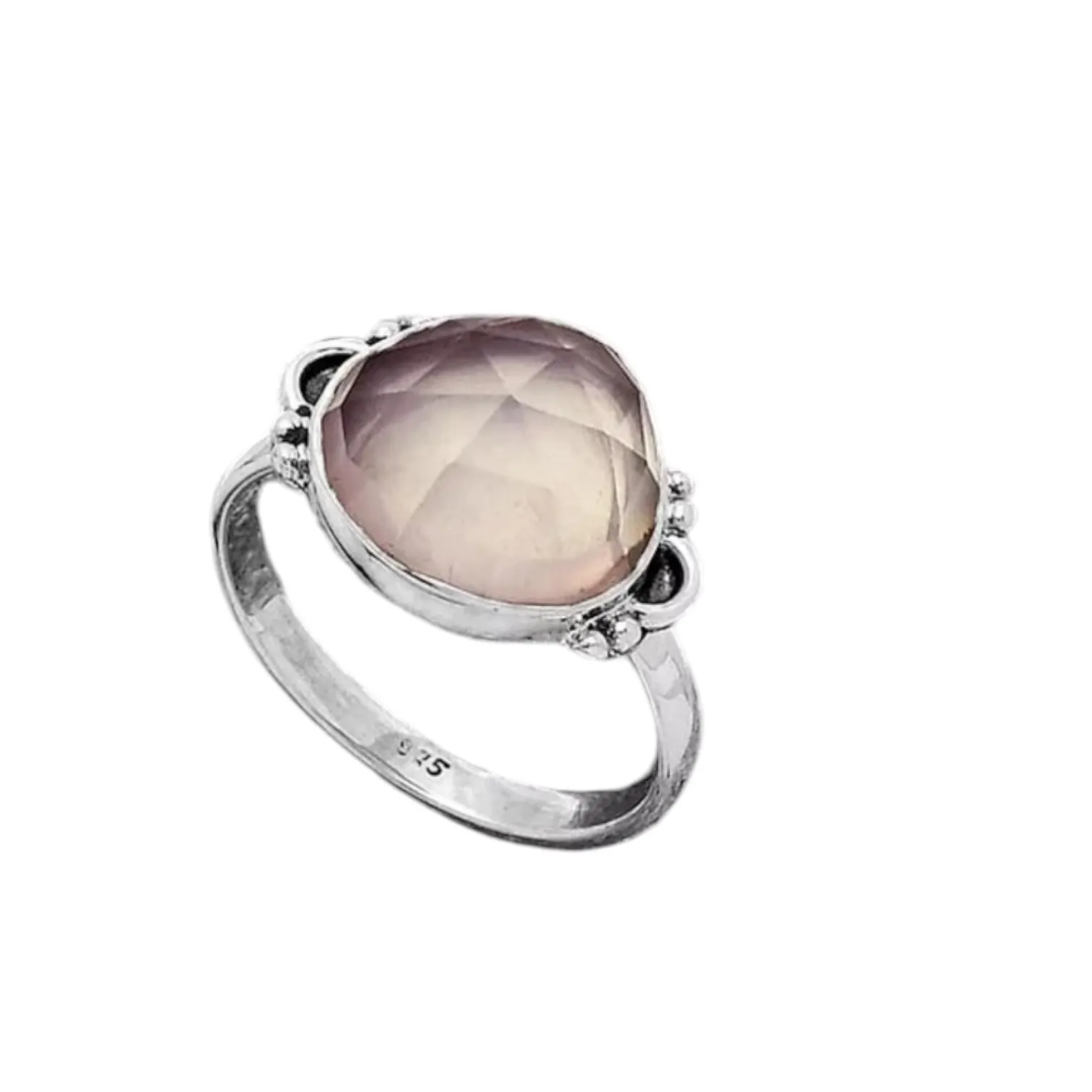 Rose Quartz Solid 925 Sterling Silver Ring 8.5