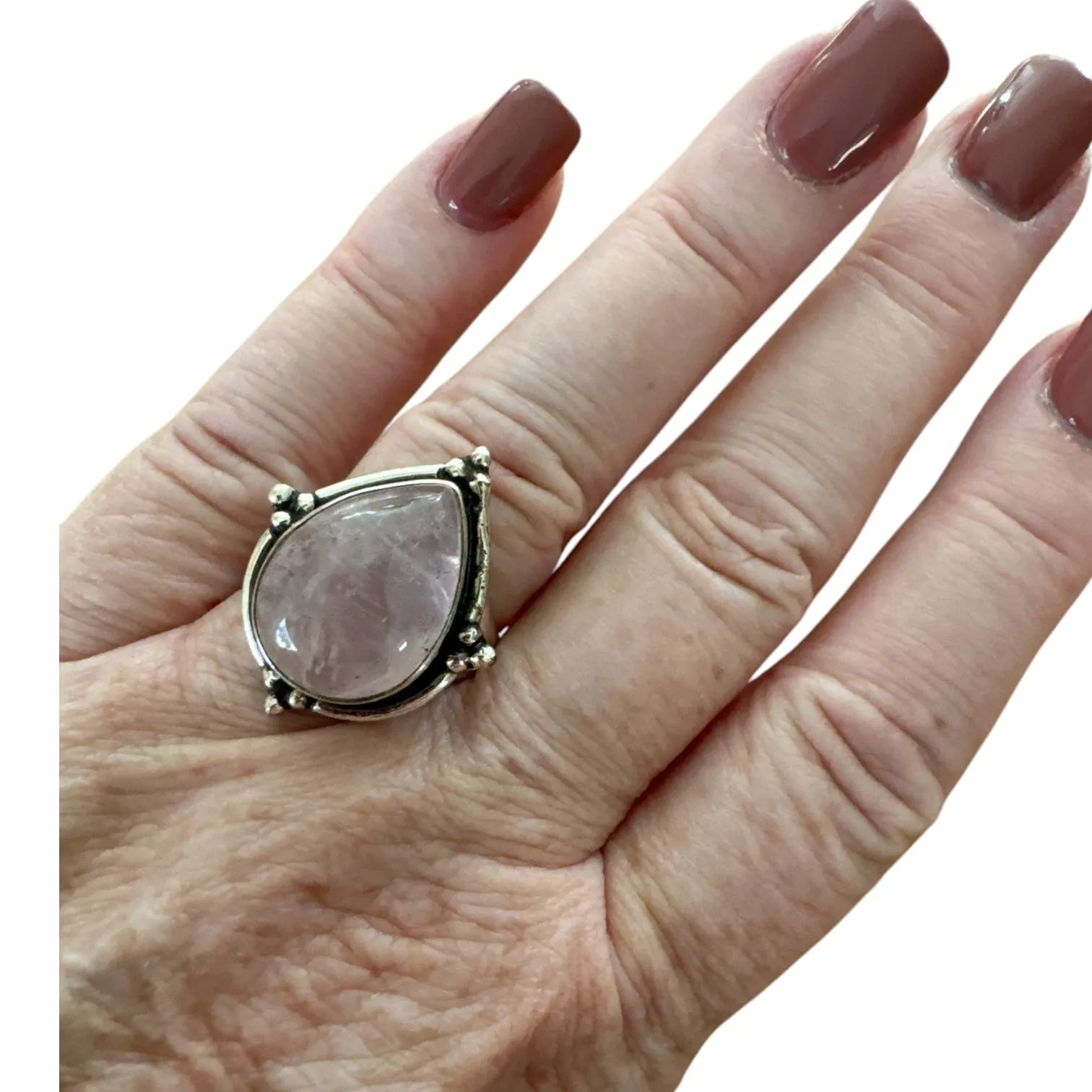Rose Quartz Solid 925 Sterling Silver Ring 8