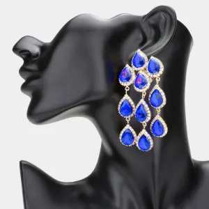 Sapphire Multi Teardrop Clip On Chandelier Earrings | Prom Jewelry | 602190