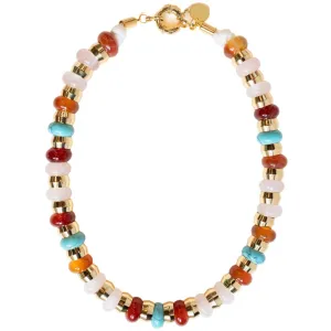 Semi-Precious Necklace Amazonite, Rose Quartz, and Red Agate