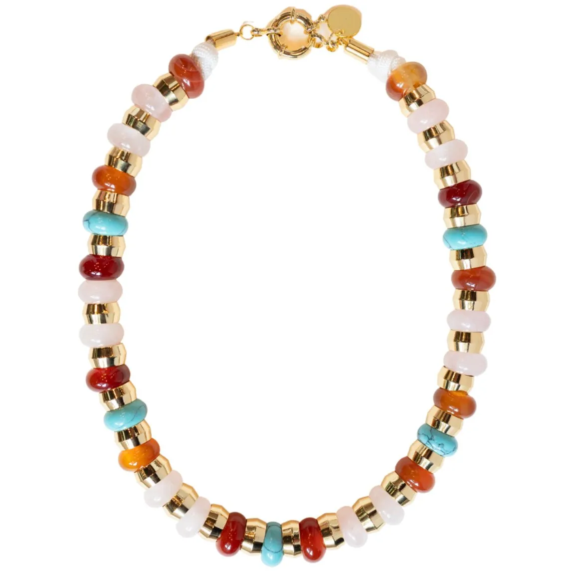 Semi-Precious Necklace Amazonite, Rose Quartz, and Red Agate