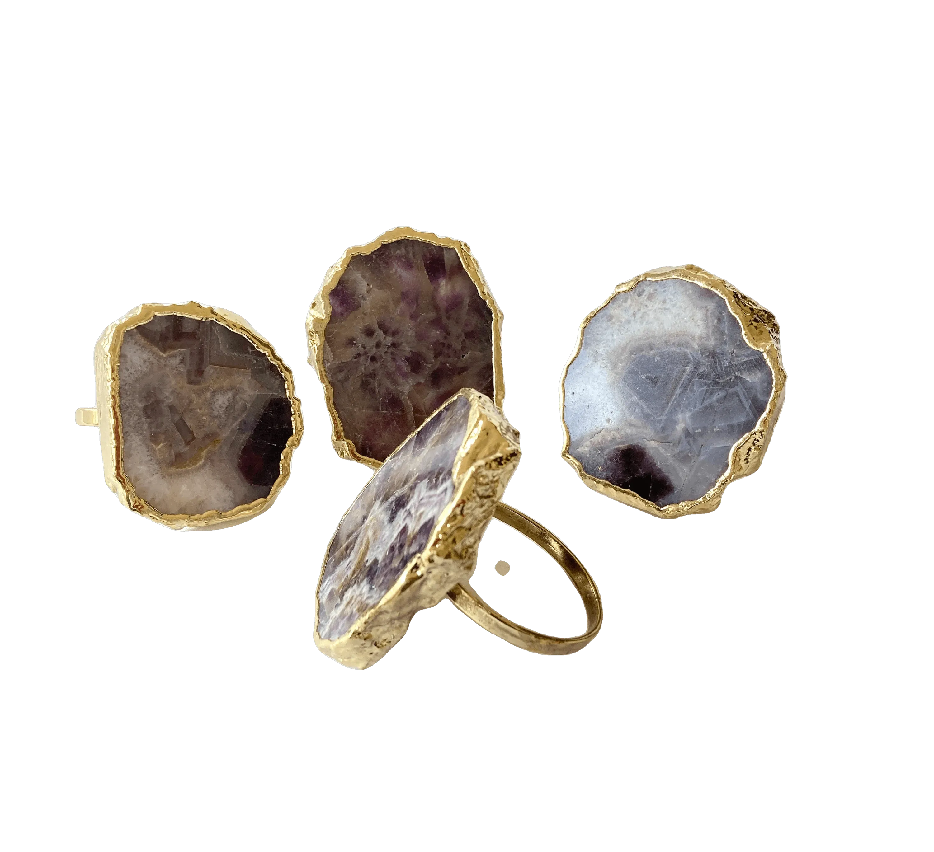 Set of 4 Hand Rounded Amethyst Agate Napkin Rings