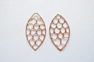 Shiny Vermeil Rose Gold Oval Filigree Charm Connector- 18k gold plated Sterling Silver, Gold Scales Charm, Gold Chandelier Earrings, 213