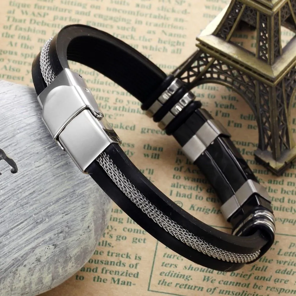 Silicone Bracelet Stainless Steel Bracelets & Bangles Casual & Sporty Fashion Men's Jewelry Best Man Gift
