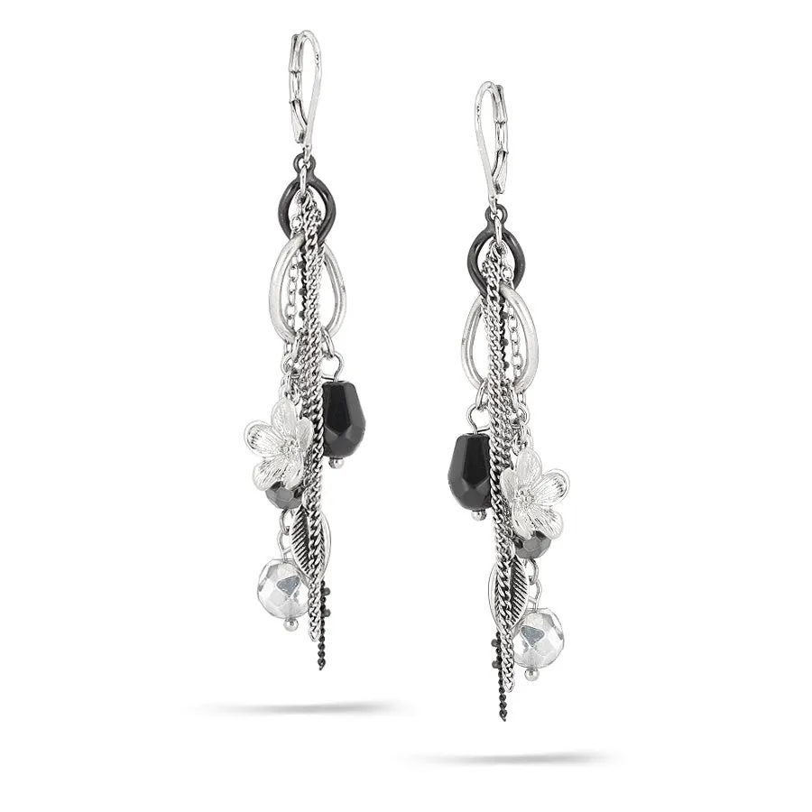 SILVER AND HEMATITE CHARM DROP EARRINGS #220SV3601 (1B8/1E18)