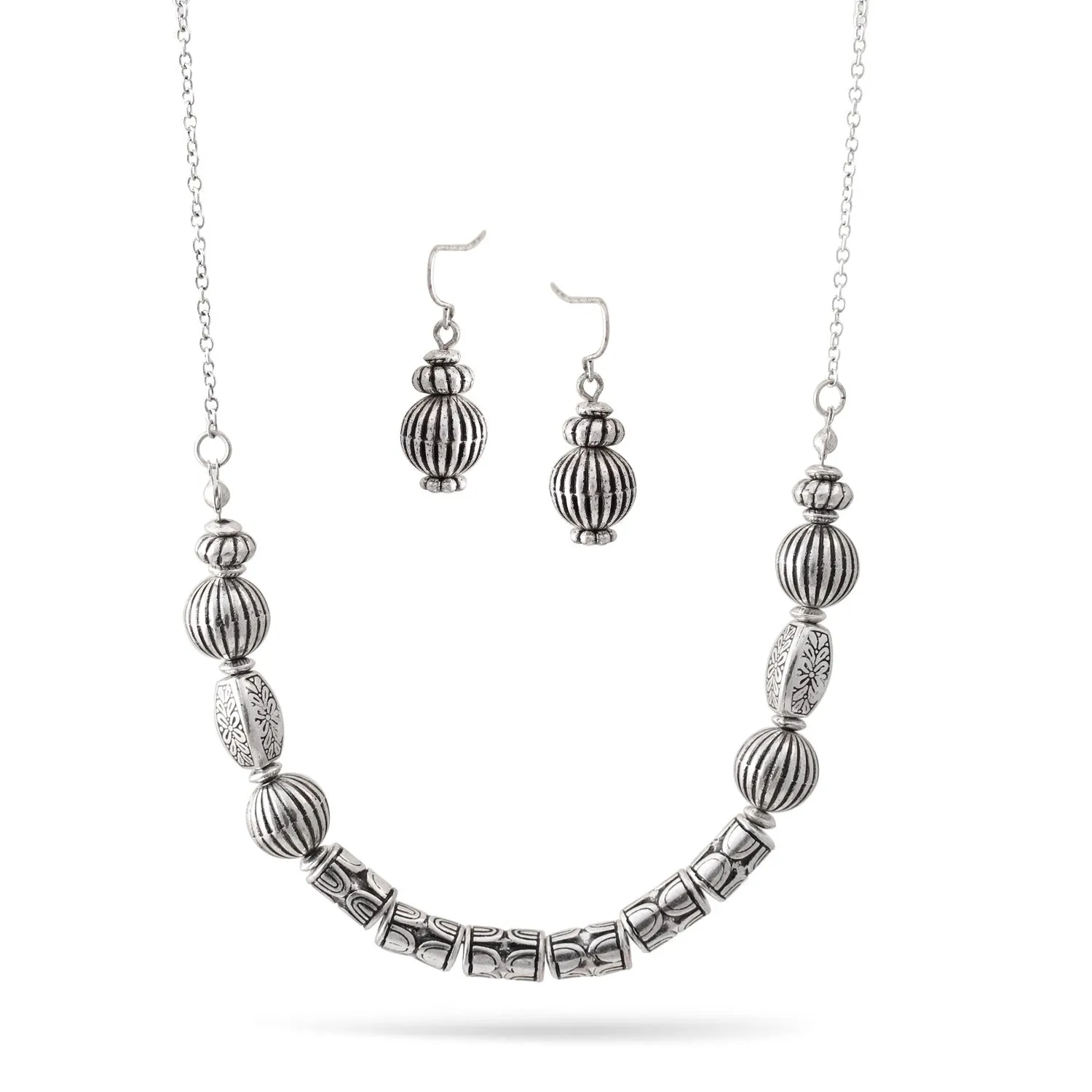 SILVER BEADS SHORT NECKLACE AND EARRINGS SET #SQ321-71707 (RC10)