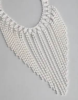 Silver Cubic Zirconia Short Curtain Choker