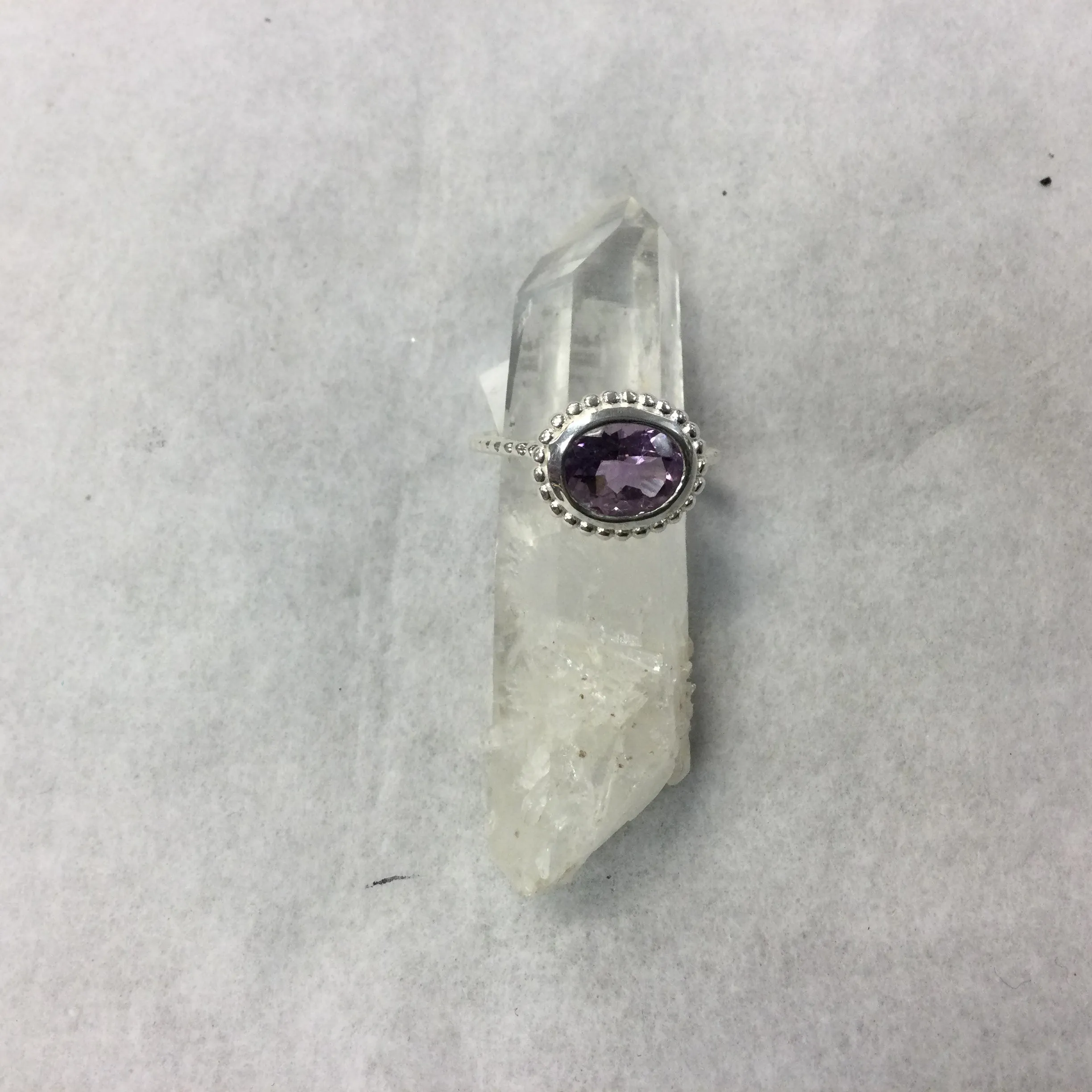 Silver Oval Cut Studded Frame Ring