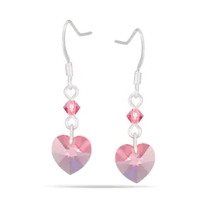 SILVER PINK CRYSTAL HEART DROP EARRINGS #HNE88783SLRS (TF 21)