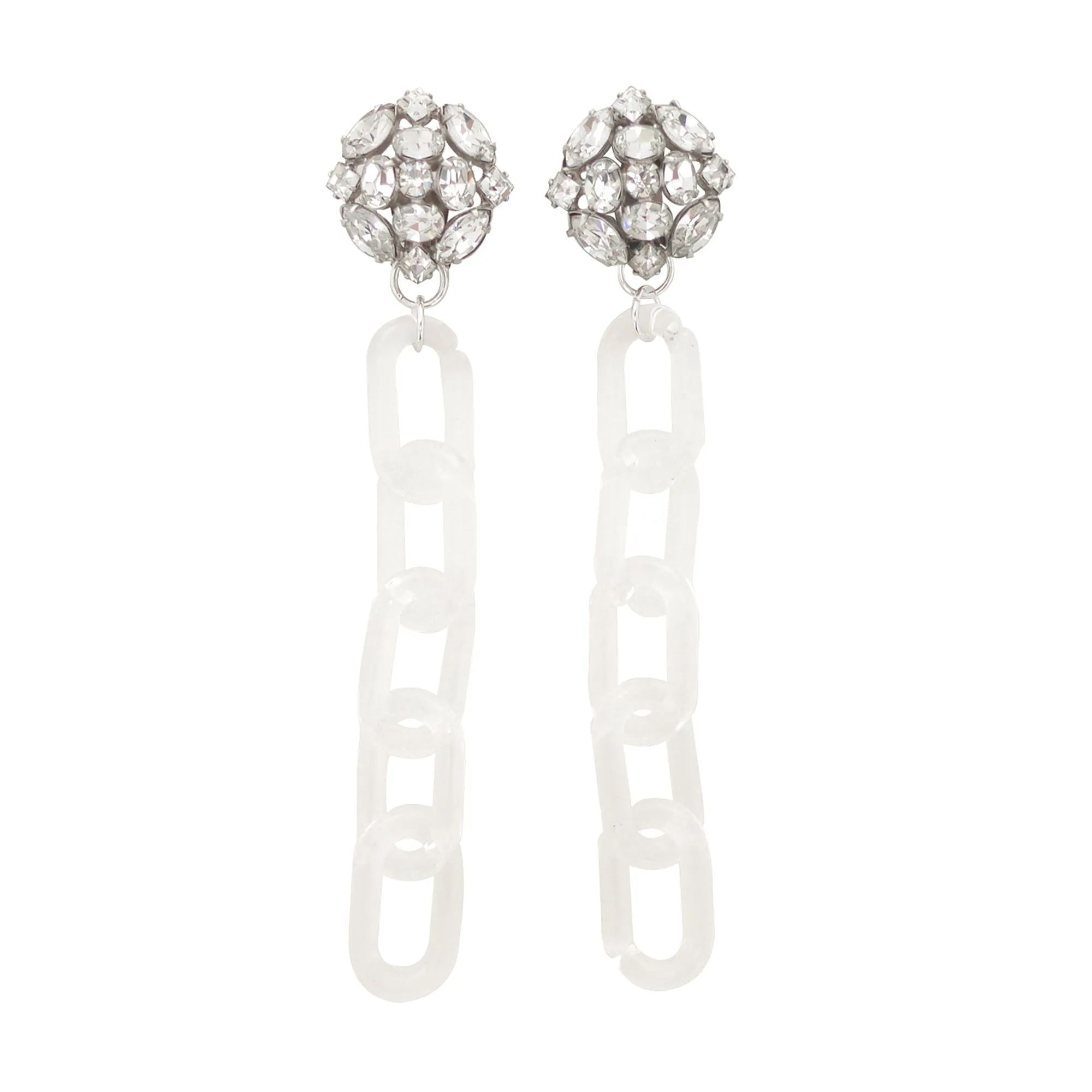 Silver rhinestone and clear chain earrings