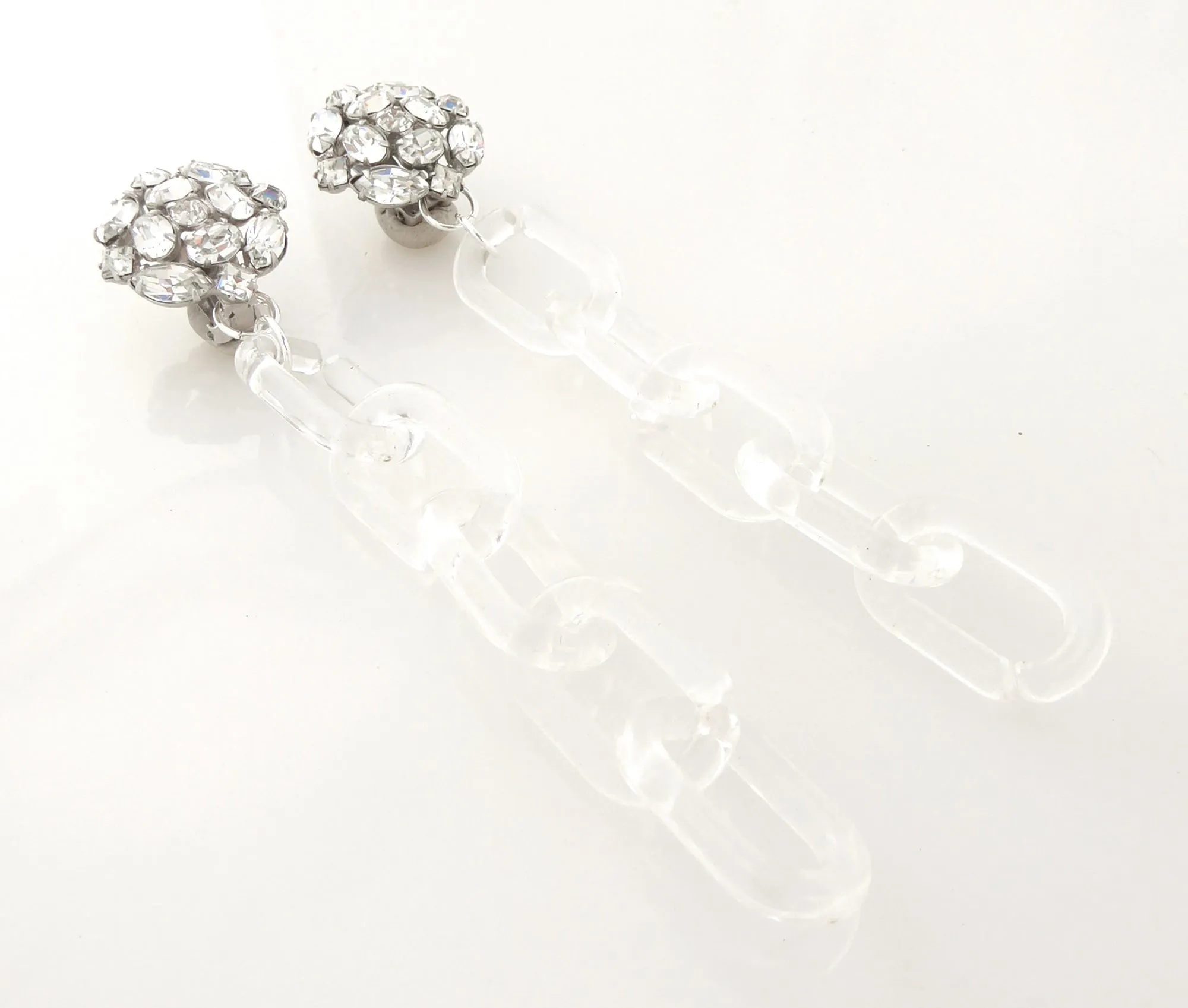 Silver rhinestone and clear chain earrings