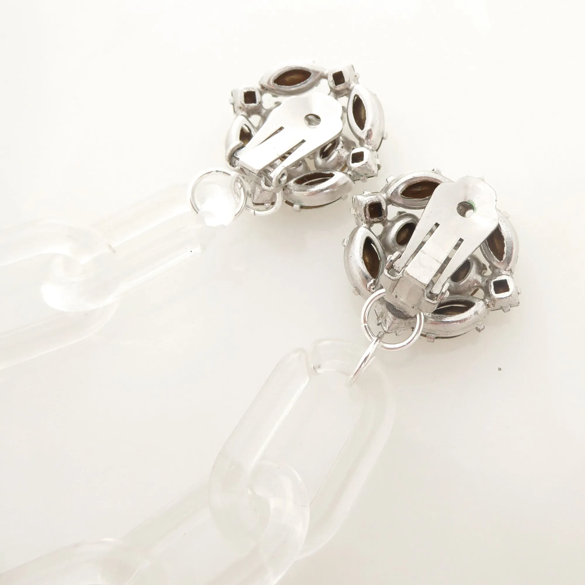 Silver rhinestone and clear chain earrings
