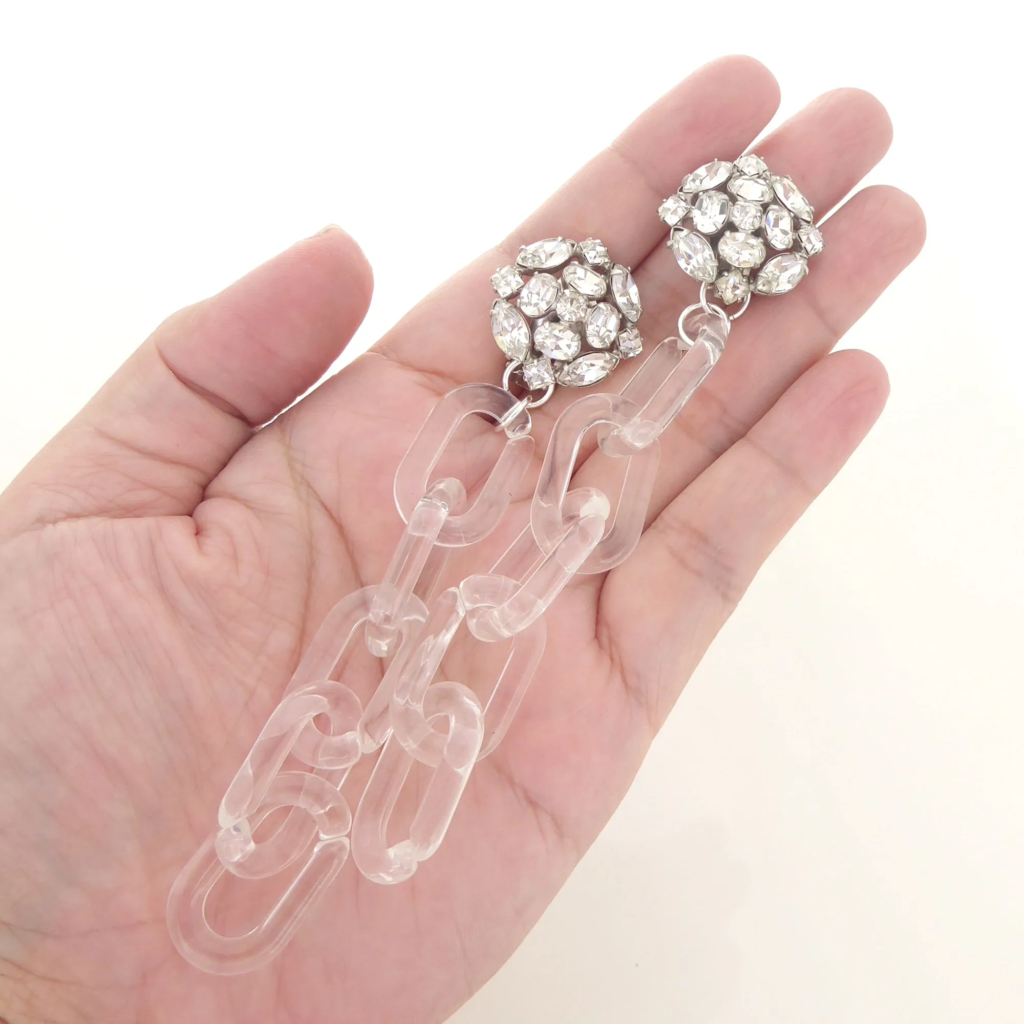 Silver rhinestone and clear chain earrings
