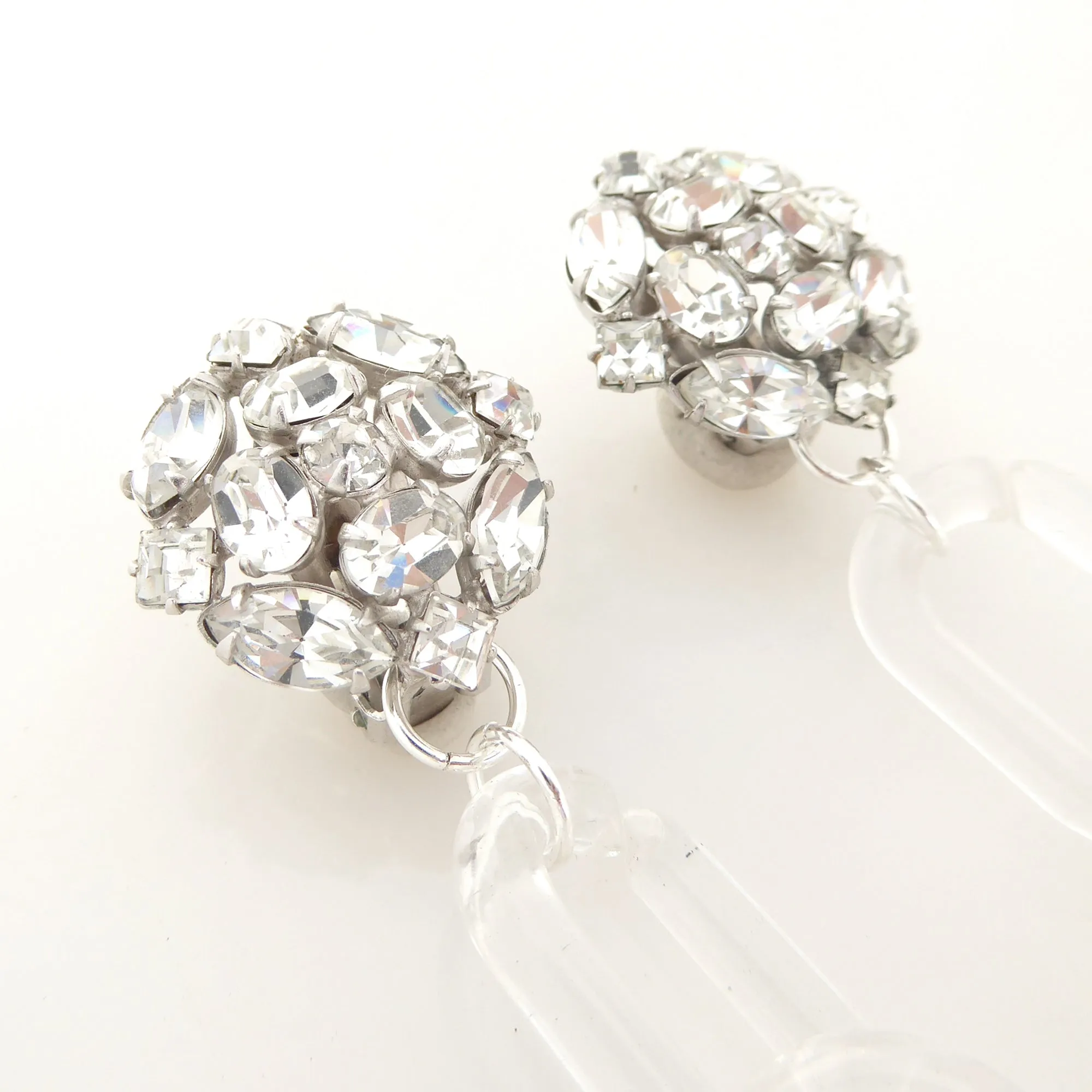 Silver rhinestone and clear chain earrings