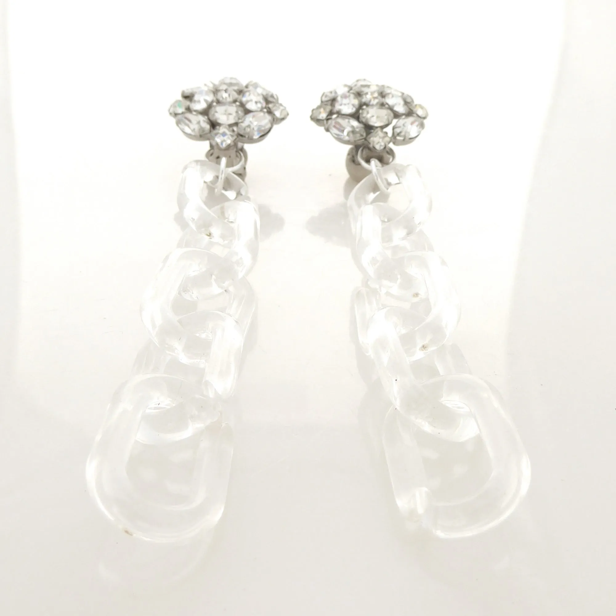 Silver rhinestone and clear chain earrings