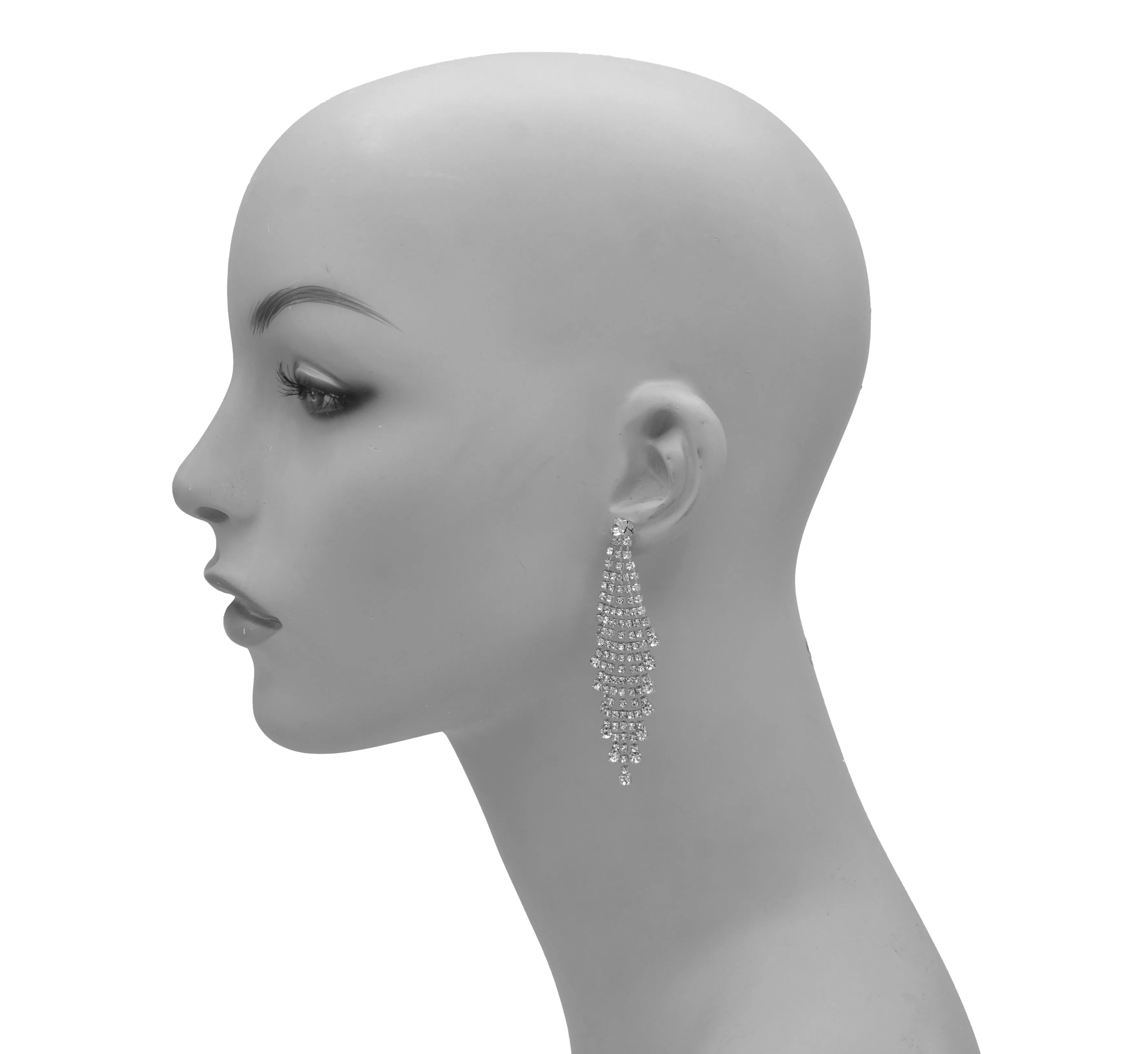SILVER RHINESTONE CRYSTAL CHANDELIER EARRINGS #SQ6043S(GE16)