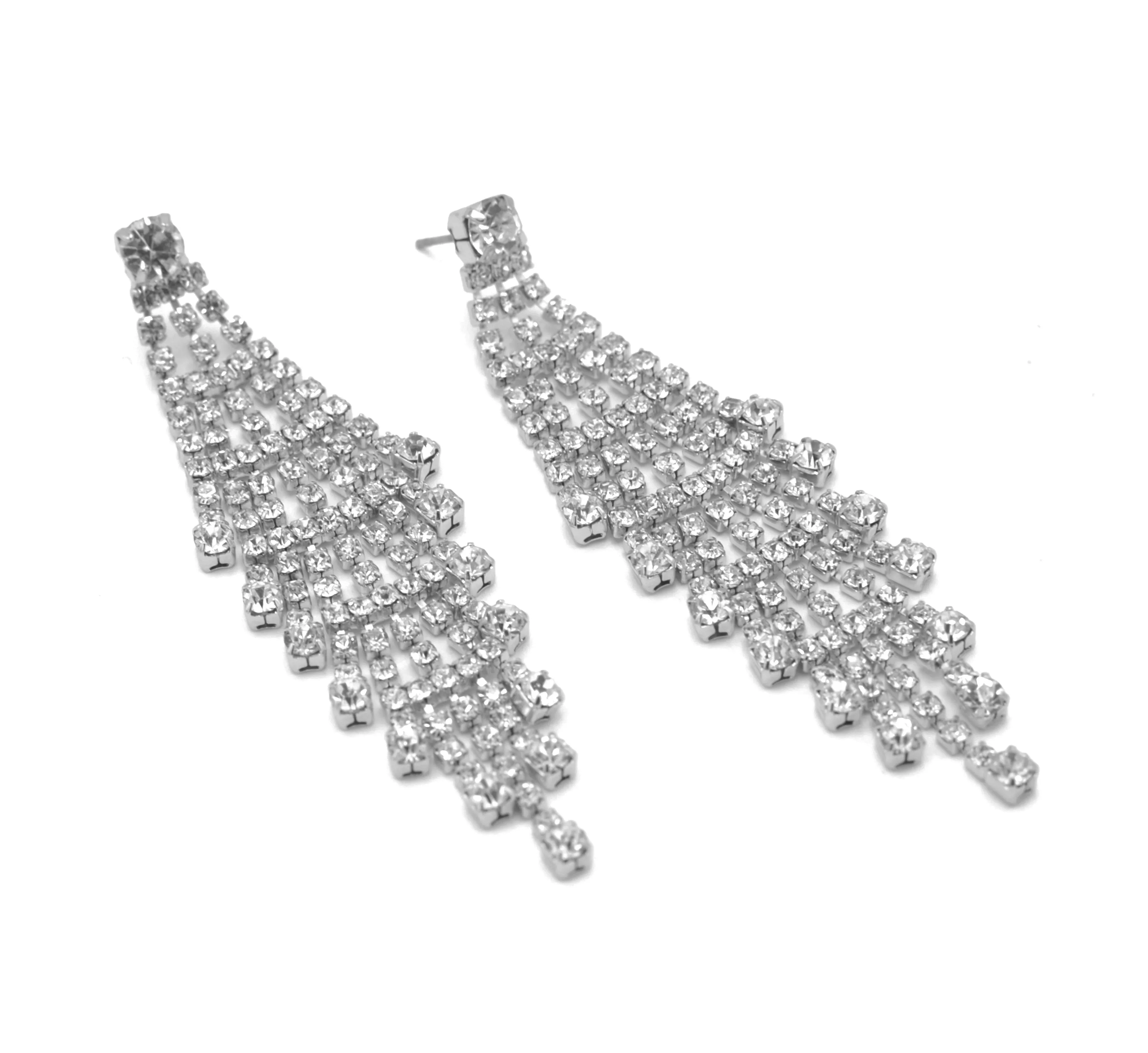 SILVER RHINESTONE CRYSTAL CHANDELIER EARRINGS #SQ6043S(GE16)