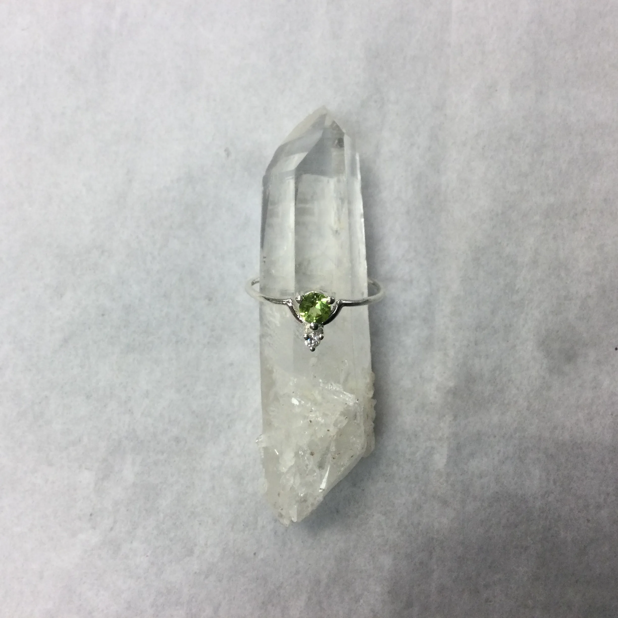 Silver Round Cut Stone with Small Clear Quartz Accent Stone Ring