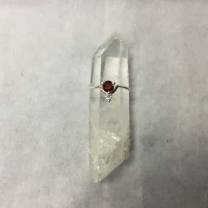Silver Round Cut Stone with Small Clear Quartz Accent Stone Ring