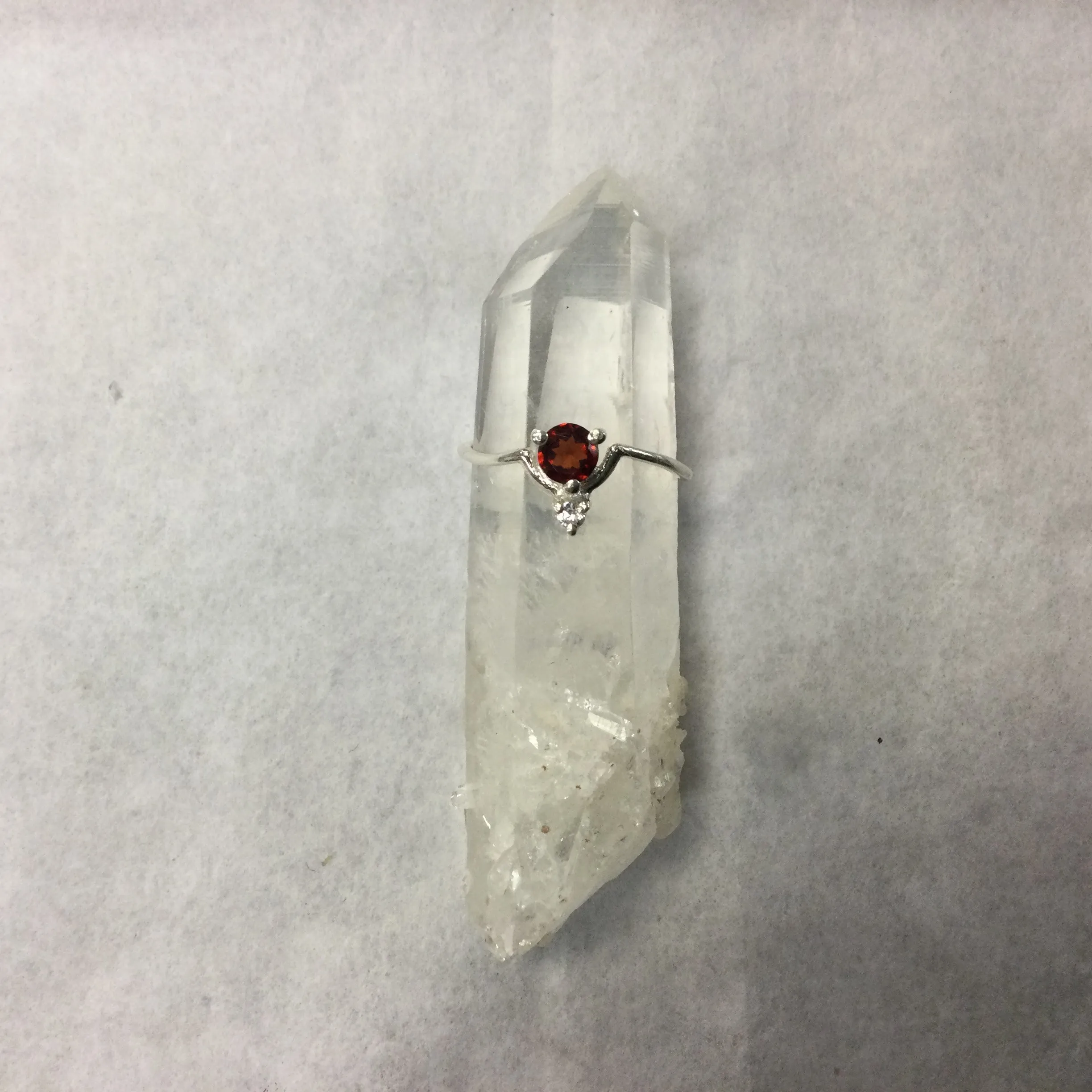 Silver Round Cut Stone with Small Clear Quartz Accent Stone Ring