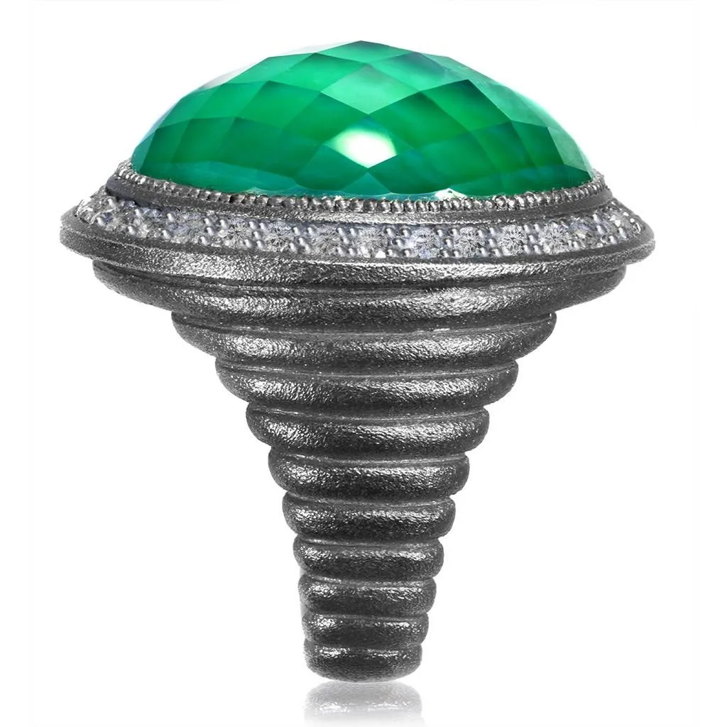 Silver Symbolica Ring with Green Agate Quartz & Topaz