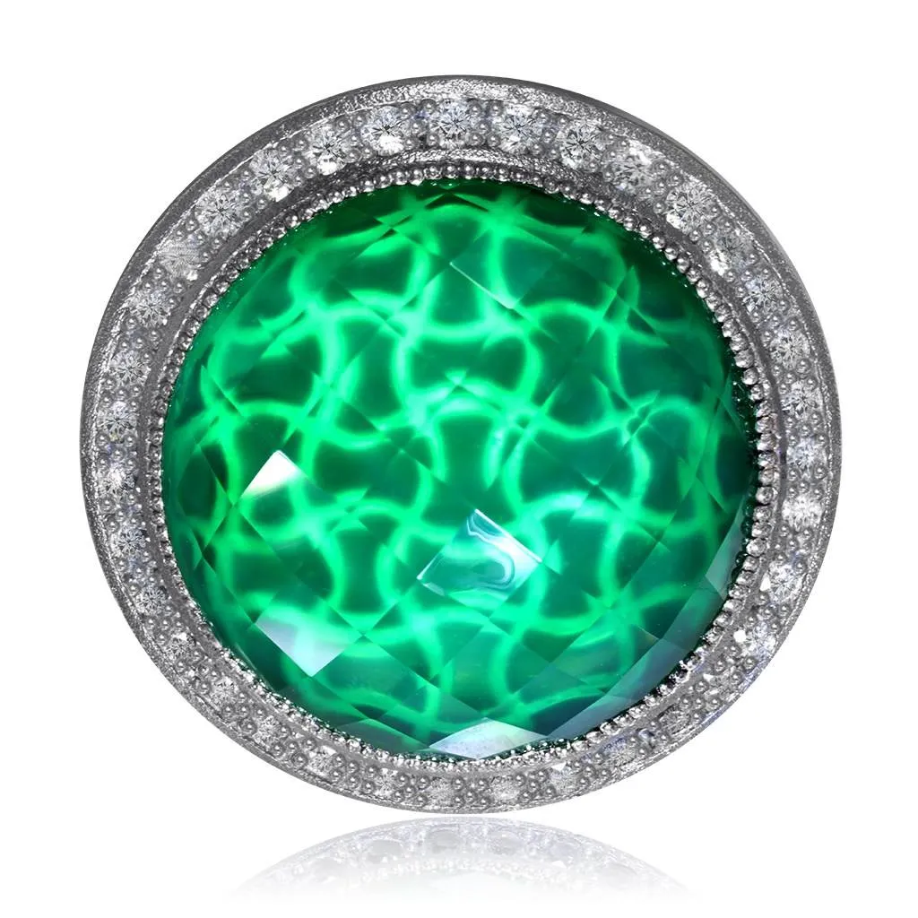 Silver Symbolica Ring with Green Agate Quartz & Topaz