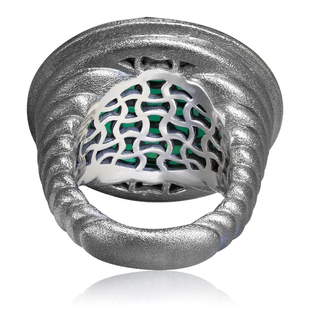 Silver Symbolica Ring with Green Agate Quartz & Topaz