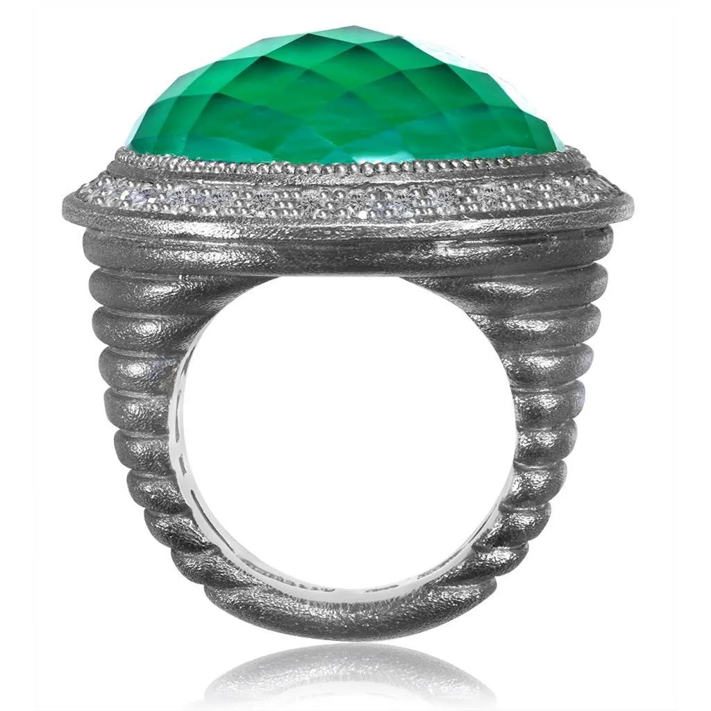 Silver Symbolica Ring with Green Agate Quartz & Topaz