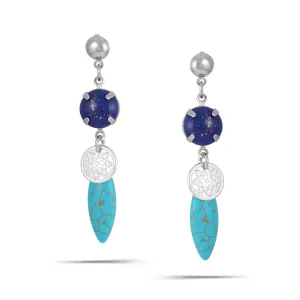 SILVER TURQUOISE AND BLUE STUD  EARRINGS #ADX6800321 (SHC5)