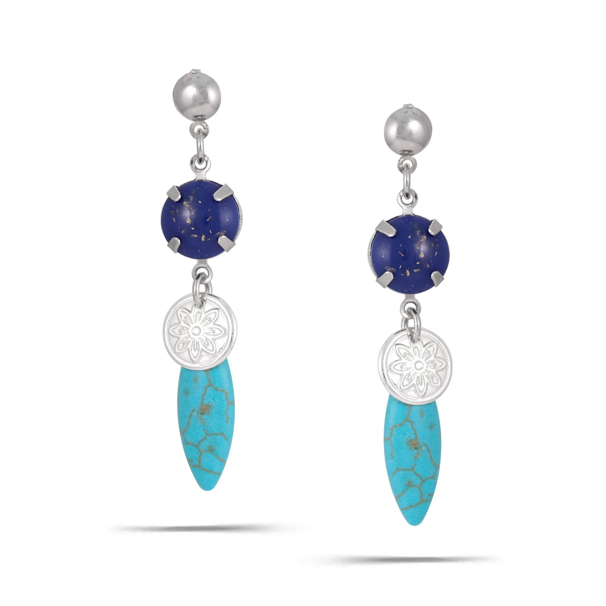 SILVER TURQUOISE AND BLUE STUD  EARRINGS #ADX6800321 (SHC5)