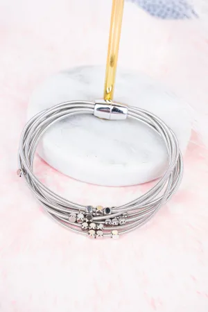 Silvertone Box Bead Multi-Strand Magnetic Bracelet