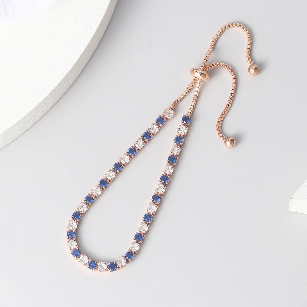 Simple Blue Round Zircon Bracelet For Women Rose Gold Jewerly