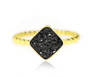 Small Square Black Druzy 14k Gold Vermeil Ring