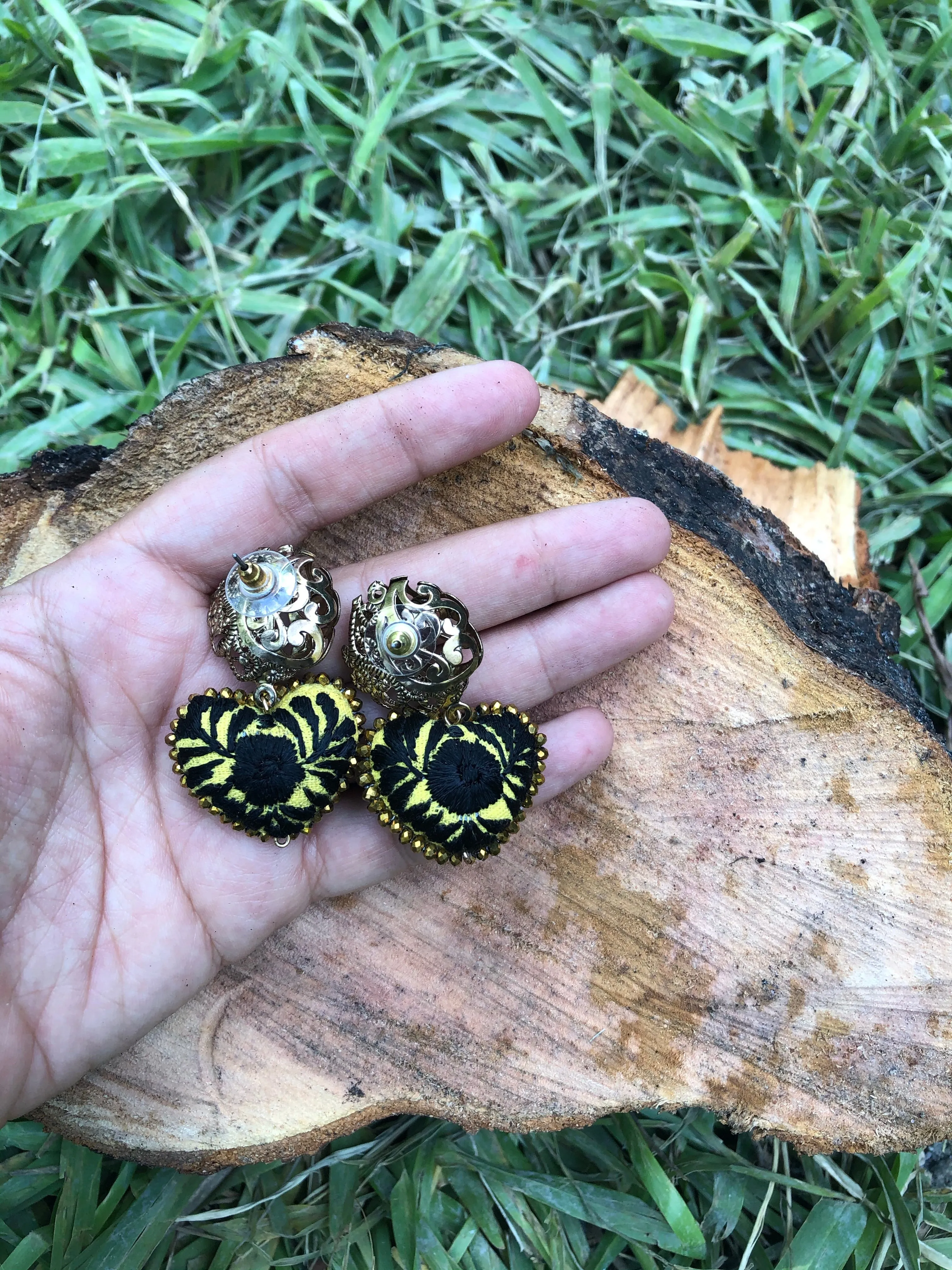 Small Statement Black and Yellow Earrings