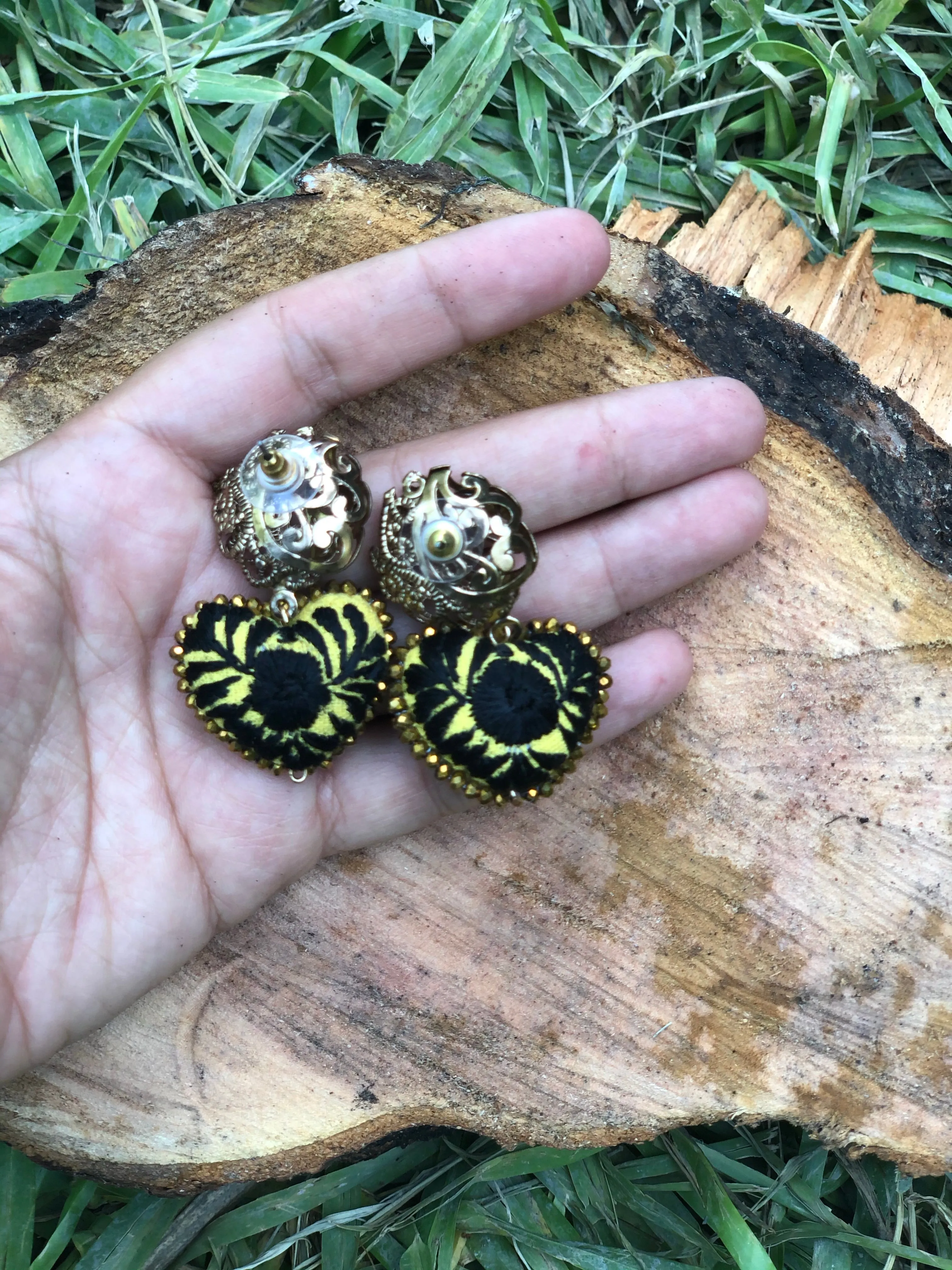 Small Statement Black and Yellow Earrings