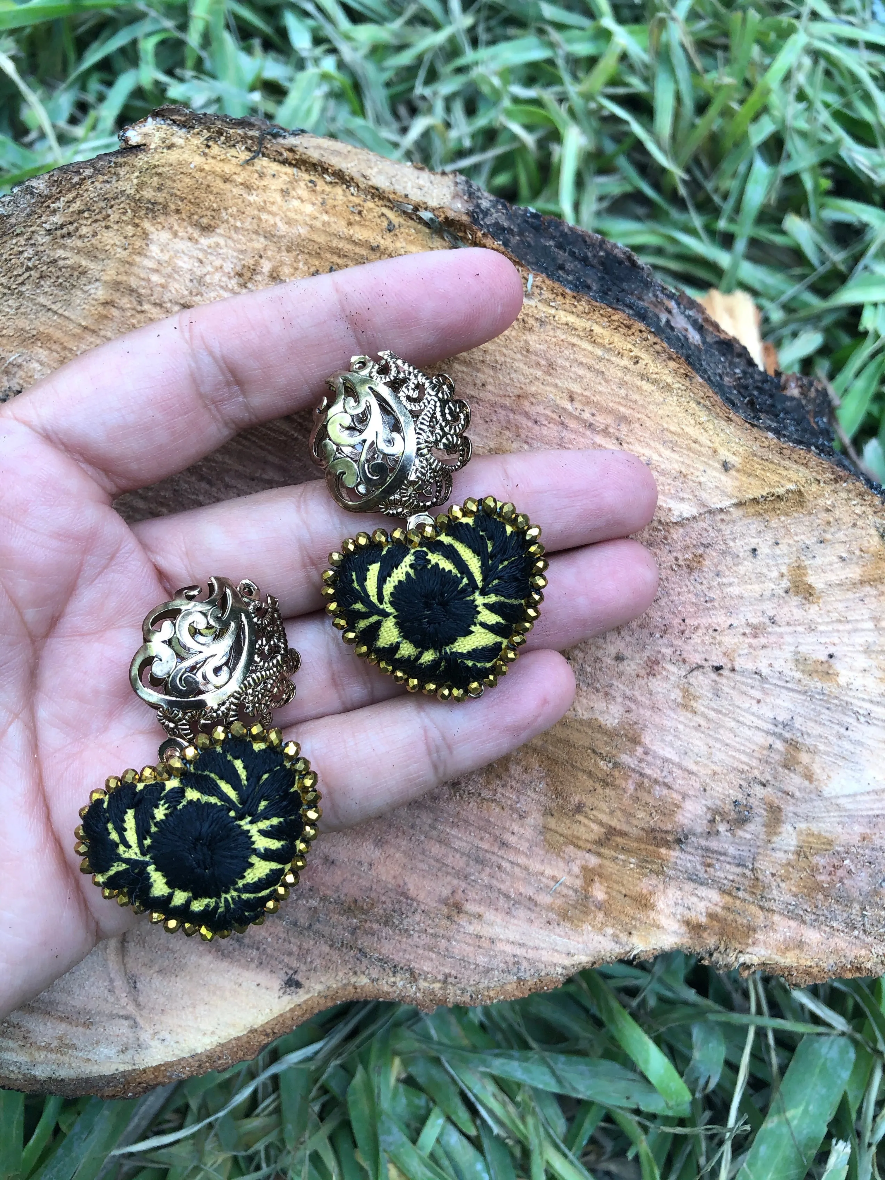 Small Statement Black and Yellow Earrings